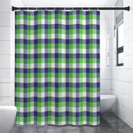 White Green And Blue Buffalo Plaid Print Premium Shower Curtain