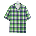 White Green And Blue Buffalo Plaid Print Rayon Hawaiian Shirt
