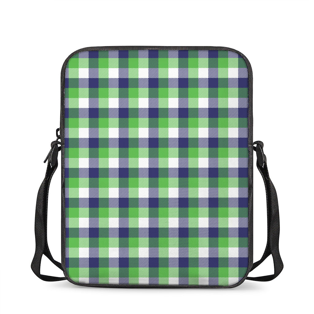 White Green And Blue Buffalo Plaid Print Rectangular Crossbody Bag