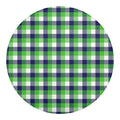 White Green And Blue Buffalo Plaid Print Round Blanket