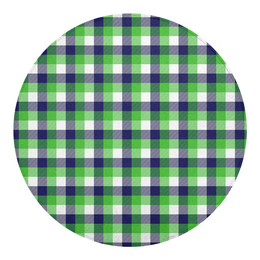 White Green And Blue Buffalo Plaid Print Round Blanket
