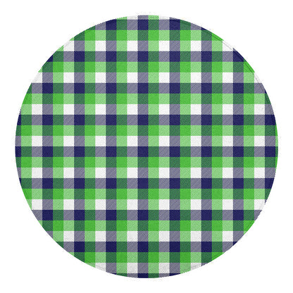 White Green And Blue Buffalo Plaid Print Round Blanket