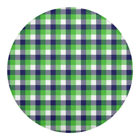 White Green And Blue Buffalo Plaid Print Round Blanket