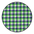 White Green And Blue Buffalo Plaid Print Round Floor Mat
