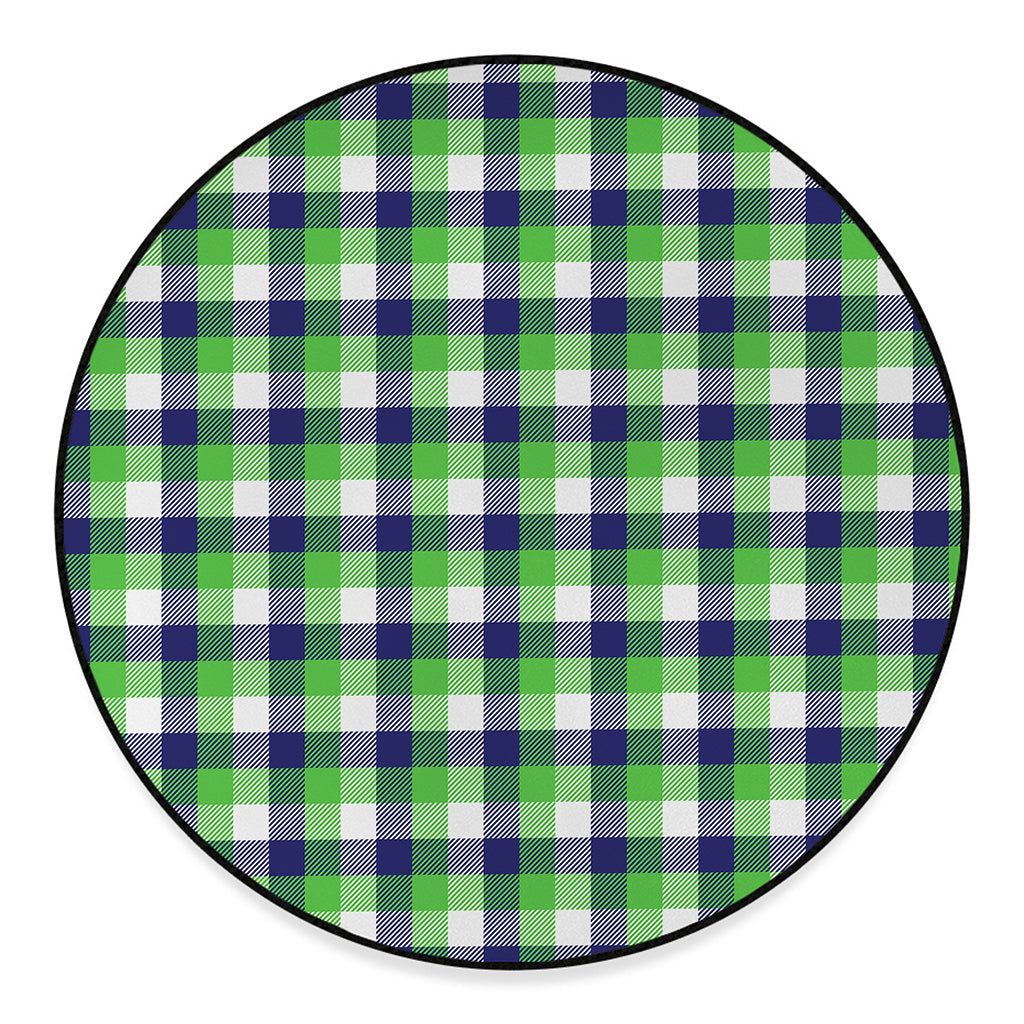 White Green And Blue Buffalo Plaid Print Round Floor Mat