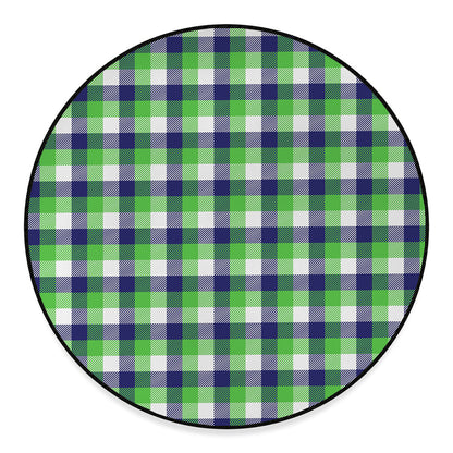 White Green And Blue Buffalo Plaid Print Round Floor Mat