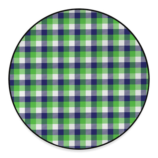 White Green And Blue Buffalo Plaid Print Round Floor Mat