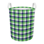 White Green And Blue Buffalo Plaid Print Round Laundry Basket