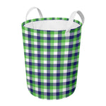 White Green And Blue Buffalo Plaid Print Round Laundry Basket