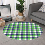 White Green And Blue Buffalo Plaid Print Round Rug