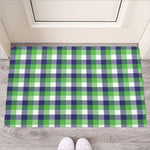 White Green And Blue Buffalo Plaid Print Rubber Doormat