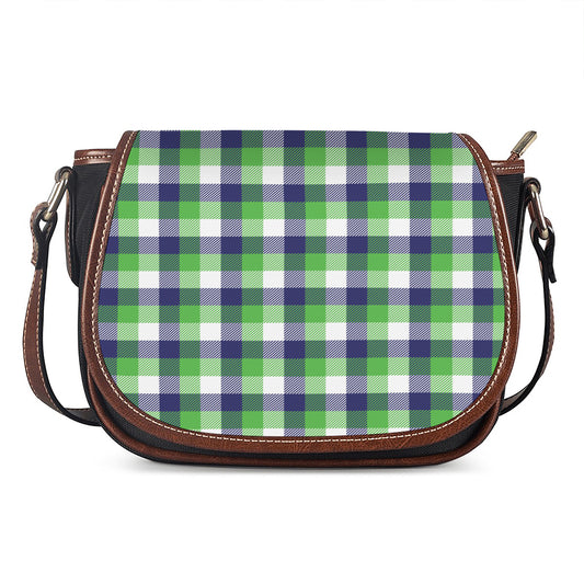 White Green And Blue Buffalo Plaid Print Saddle Bag