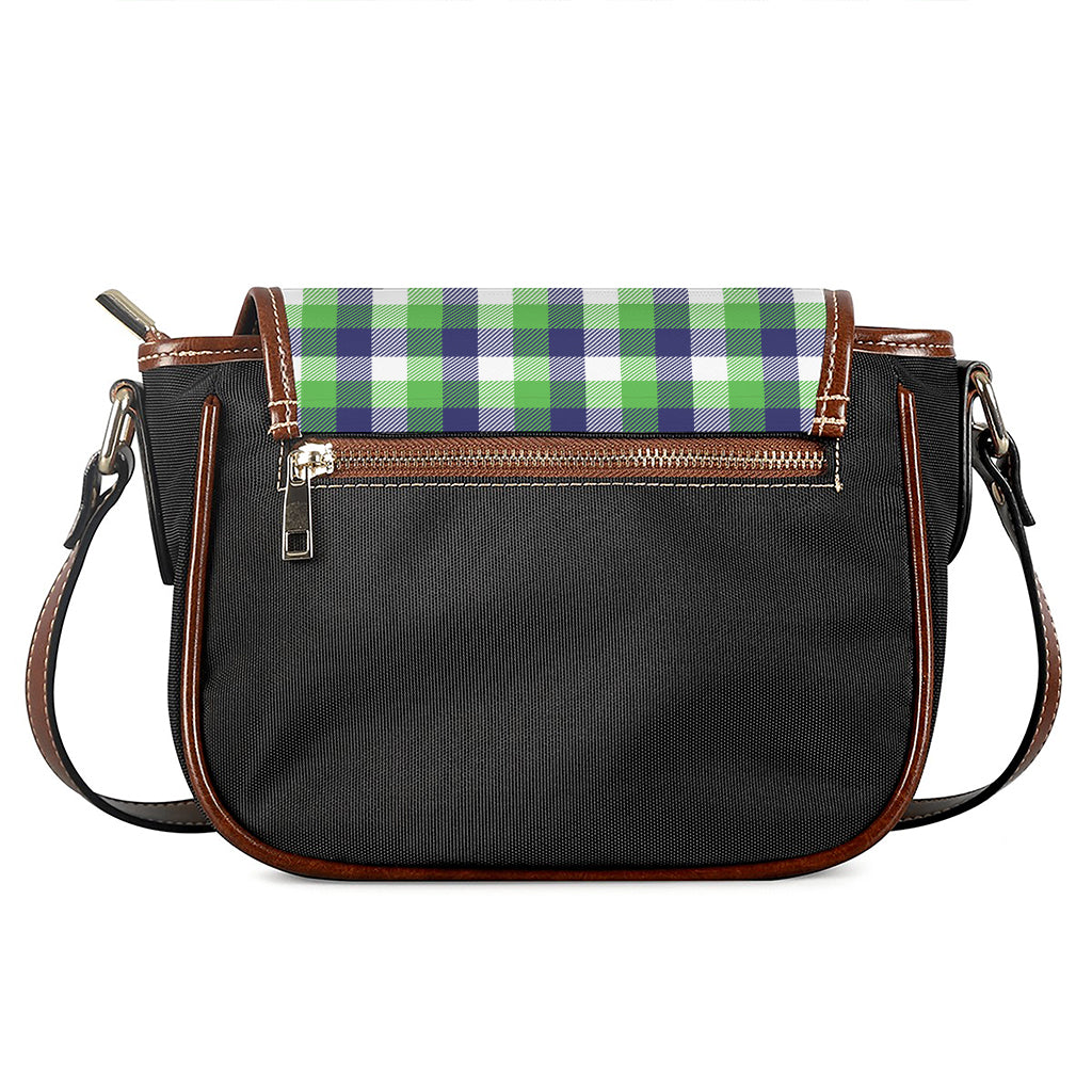 White Green And Blue Buffalo Plaid Print Saddle Bag
