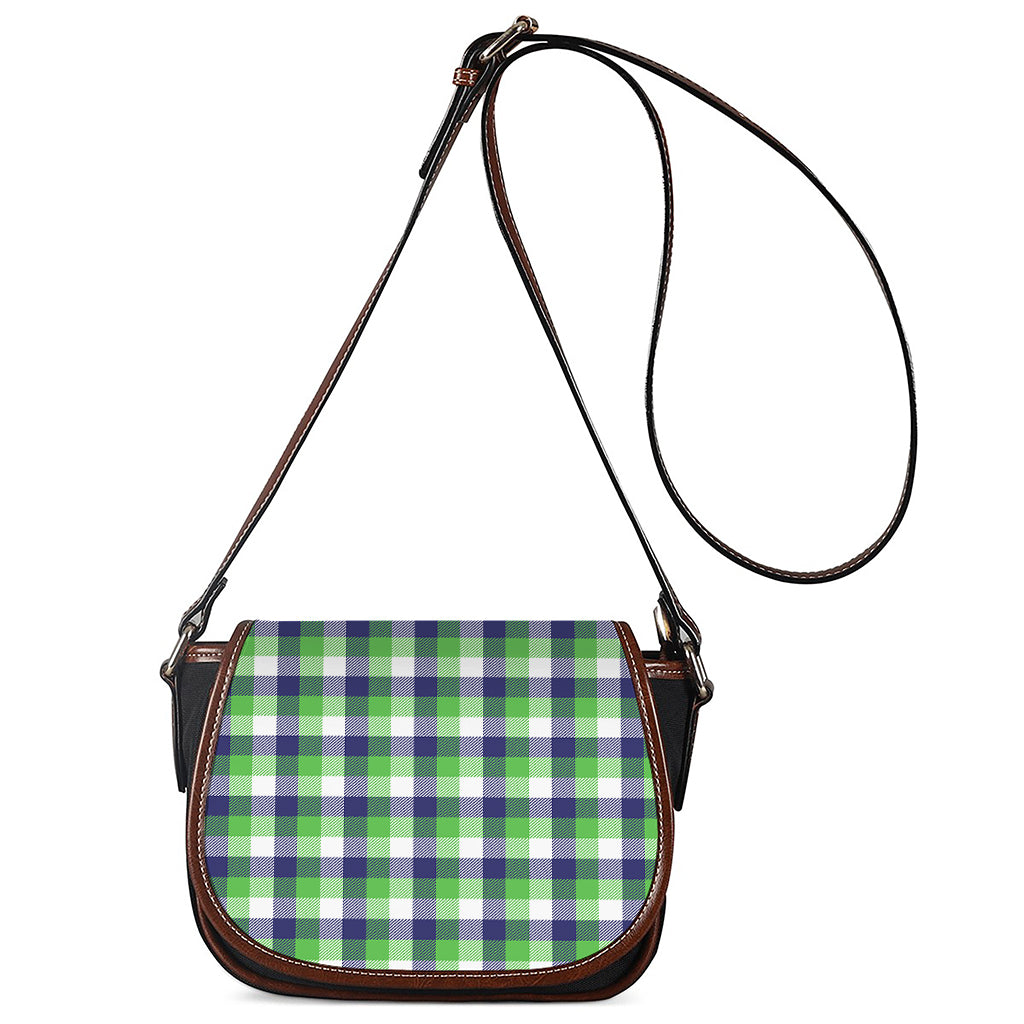 White Green And Blue Buffalo Plaid Print Saddle Bag