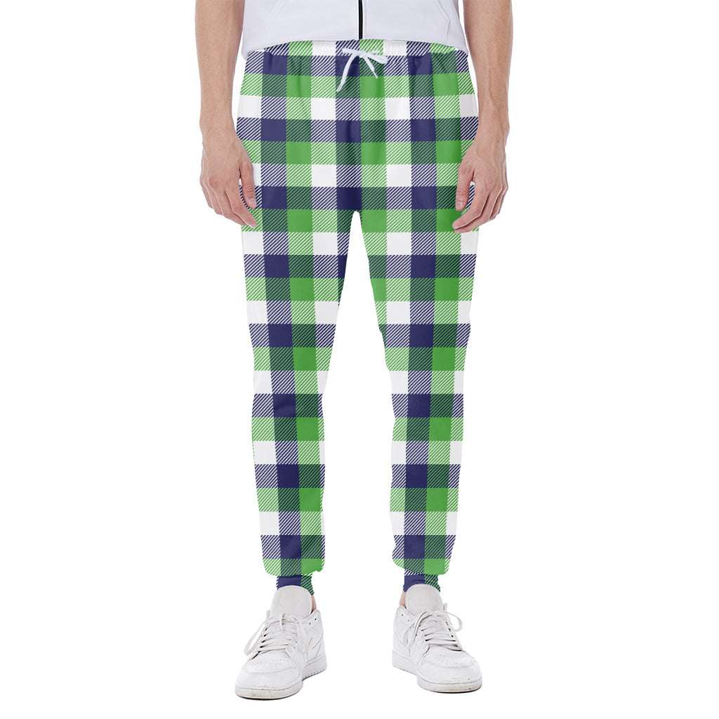 White Green And Blue Buffalo Plaid Print Scuba Joggers