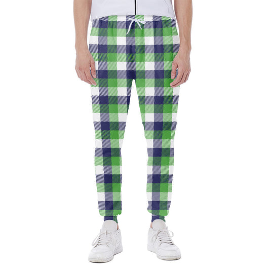 White Green And Blue Buffalo Plaid Print Scuba Joggers
