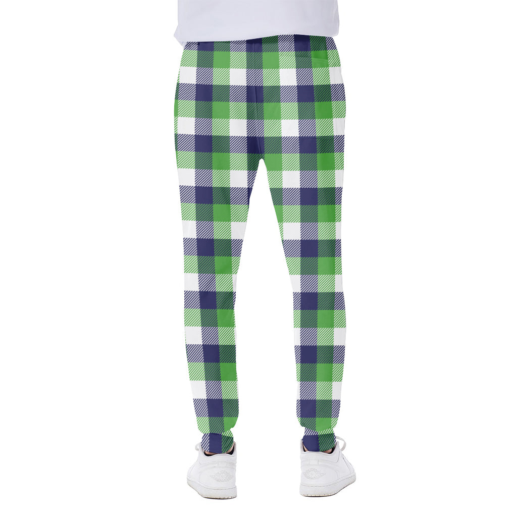 White Green And Blue Buffalo Plaid Print Scuba Joggers