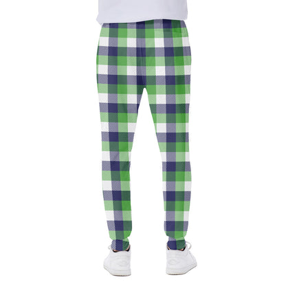 White Green And Blue Buffalo Plaid Print Scuba Joggers