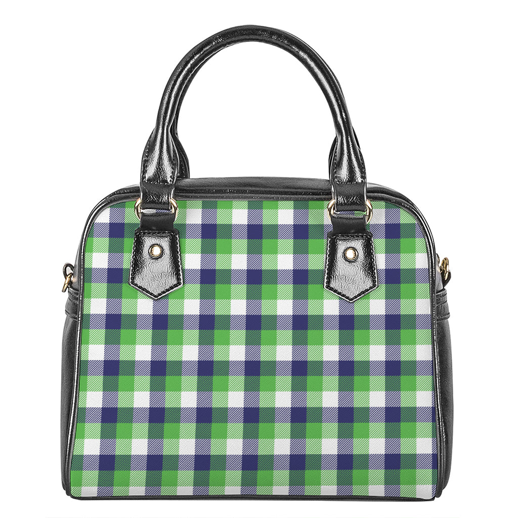 White Green And Blue Buffalo Plaid Print Shoulder Handbag
