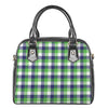 White Green And Blue Buffalo Plaid Print Shoulder Handbag