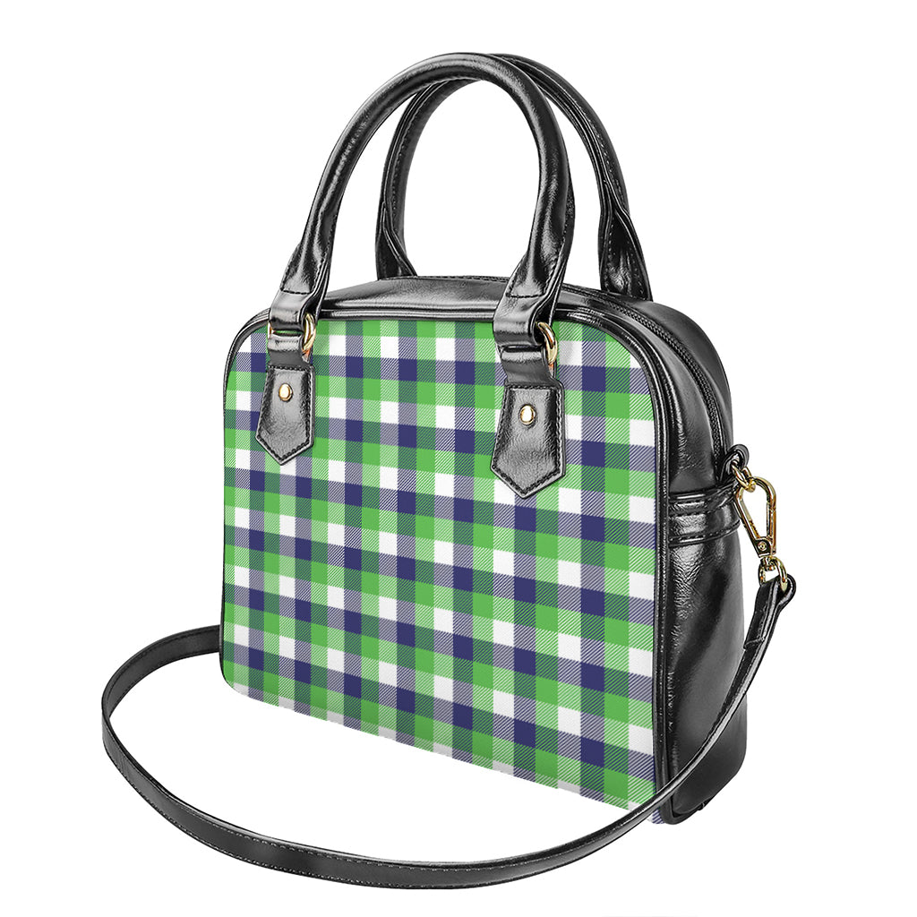 White Green And Blue Buffalo Plaid Print Shoulder Handbag