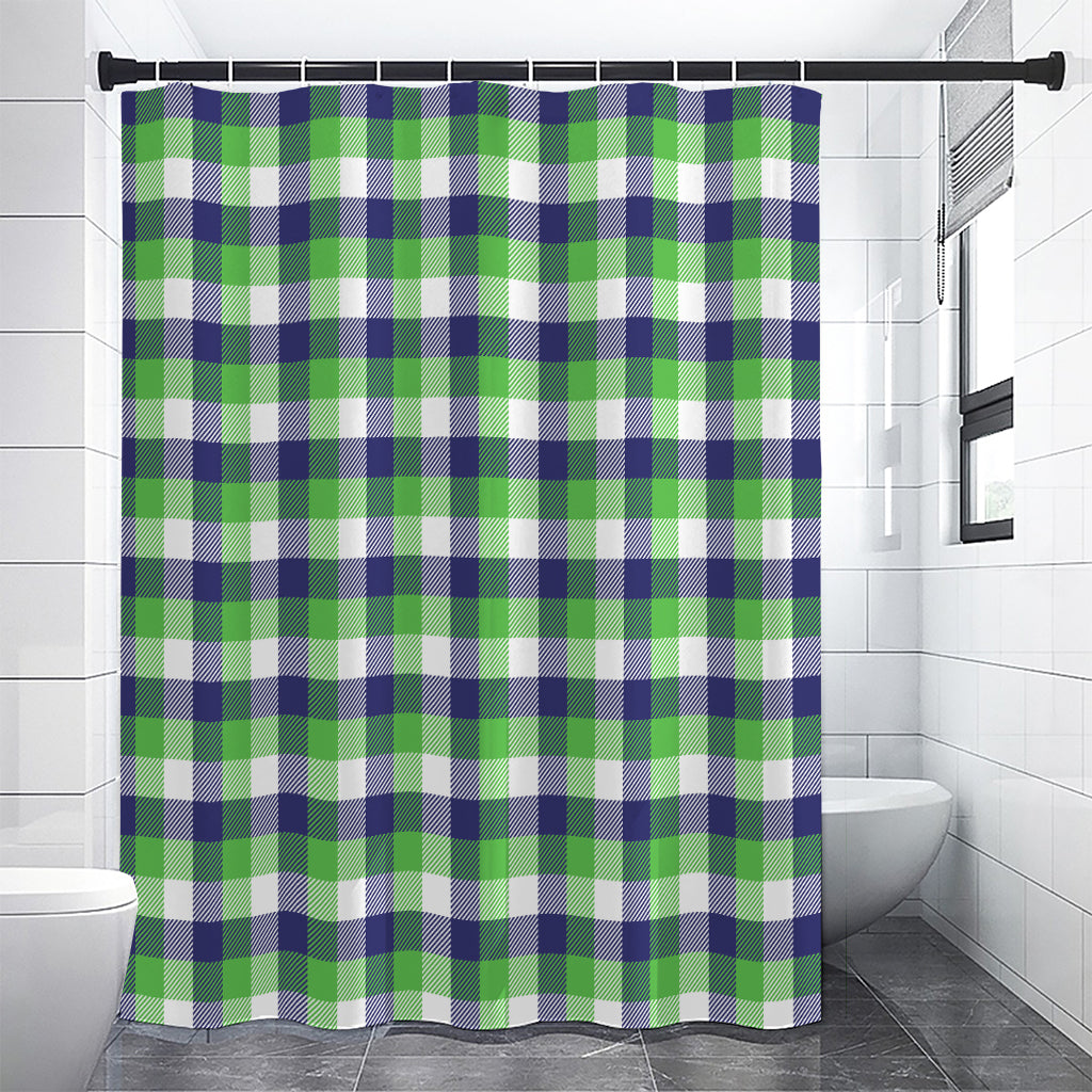 White Green And Blue Buffalo Plaid Print Shower Curtain