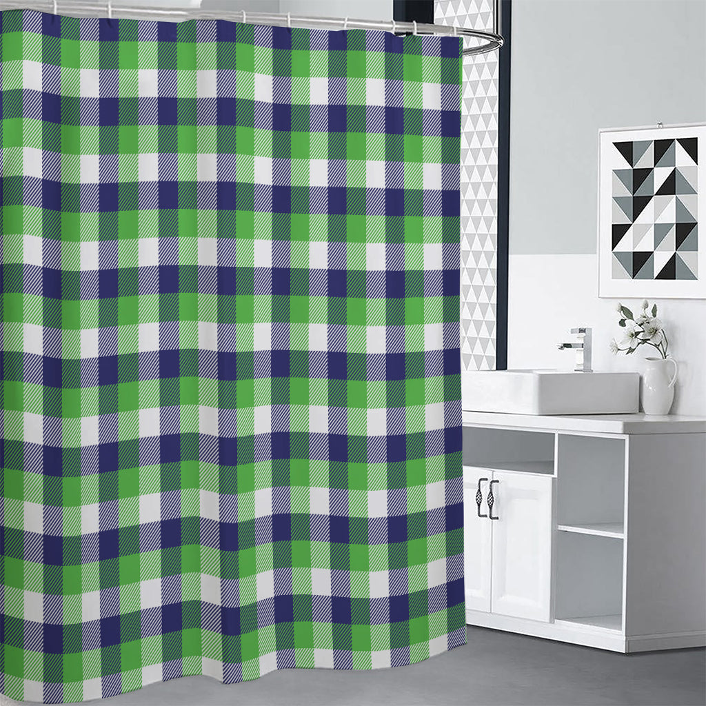 White Green And Blue Buffalo Plaid Print Shower Curtain