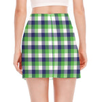 White Green And Blue Buffalo Plaid Print Side Slit Mini Skirt