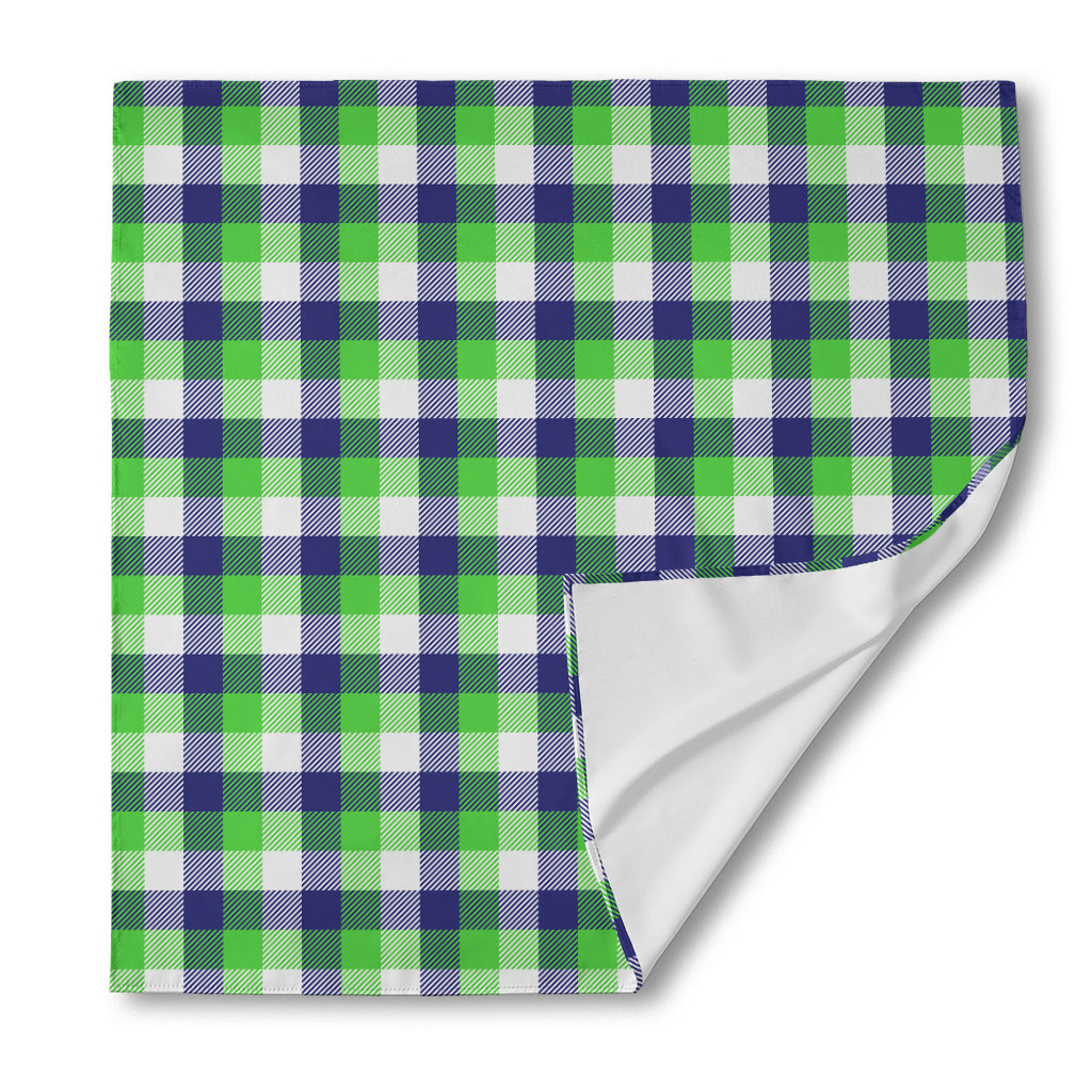 White Green And Blue Buffalo Plaid Print Silk Bandana