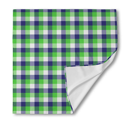 White Green And Blue Buffalo Plaid Print Silk Bandana