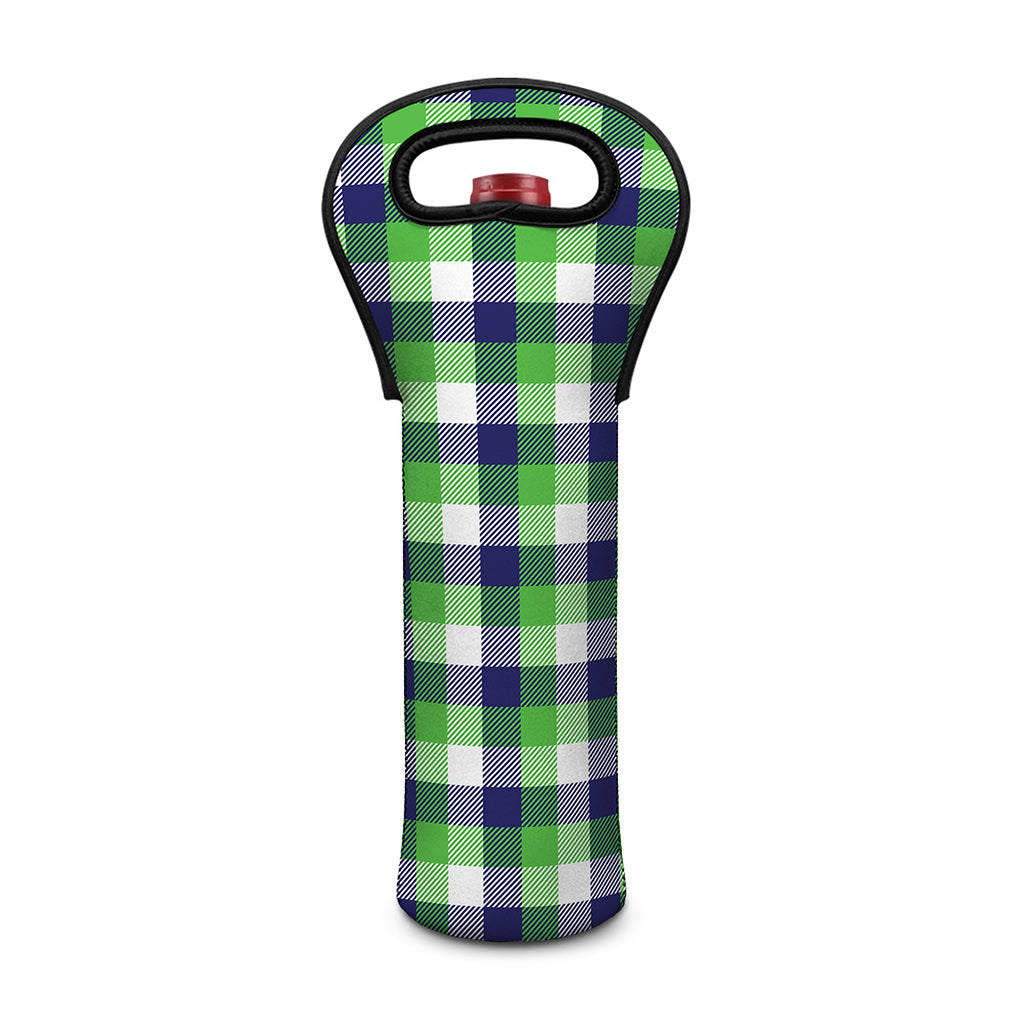 White Green And Blue Buffalo Plaid Print Single Neoprene Wine Tote