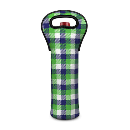 White Green And Blue Buffalo Plaid Print Single Neoprene Wine Tote
