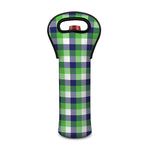 White Green And Blue Buffalo Plaid Print Single Neoprene Wine Tote