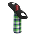 White Green And Blue Buffalo Plaid Print Single Neoprene Wine Tote