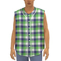 White Green And Blue Buffalo Plaid Print Sleeveless Baseball Jersey