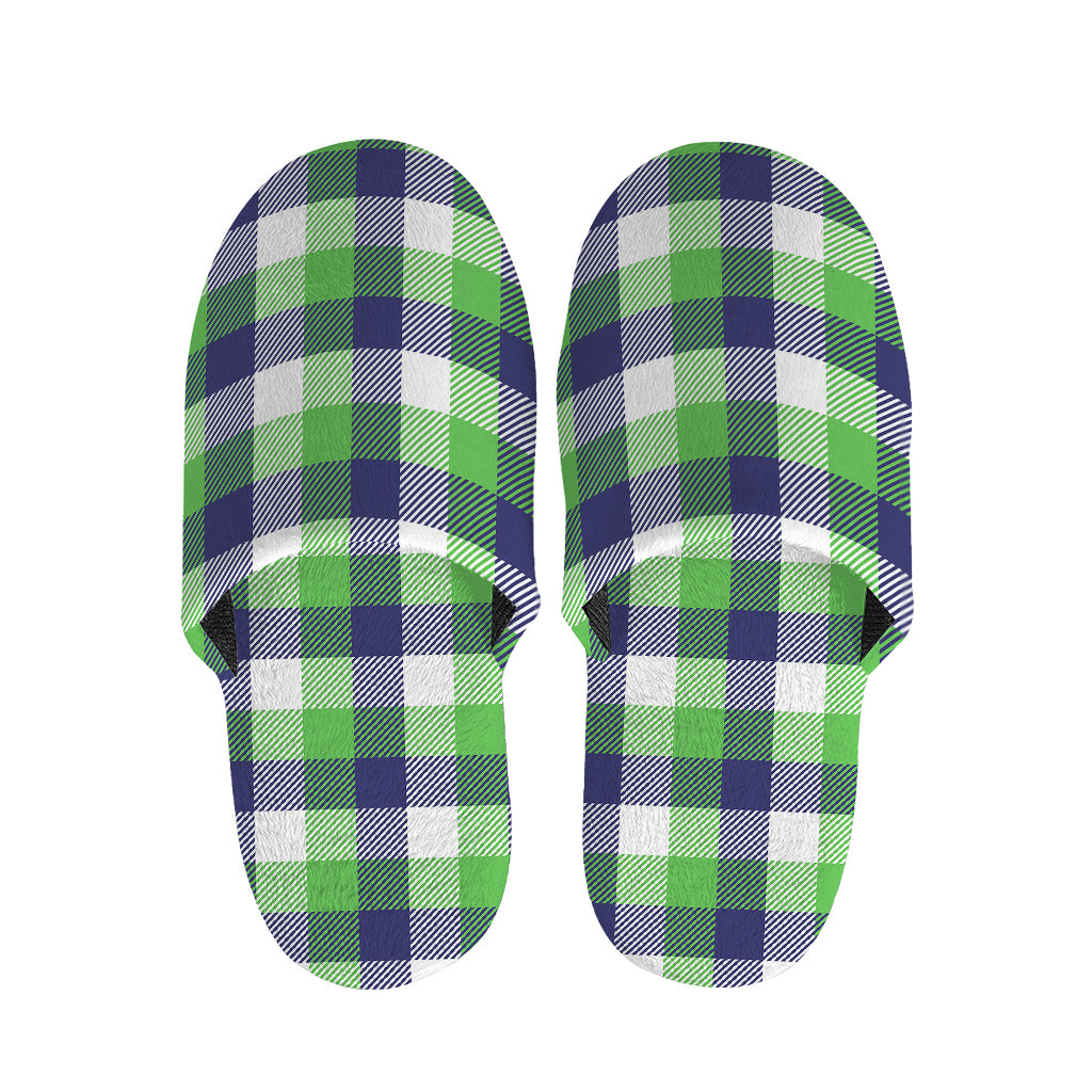 White Green And Blue Buffalo Plaid Print Slippers