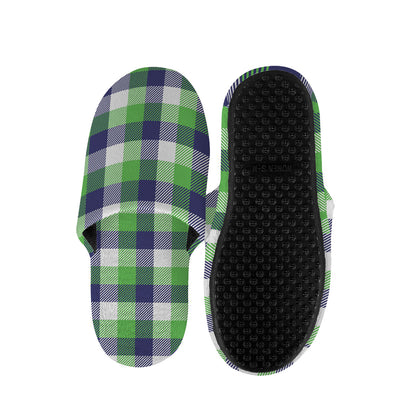 White Green And Blue Buffalo Plaid Print Slippers
