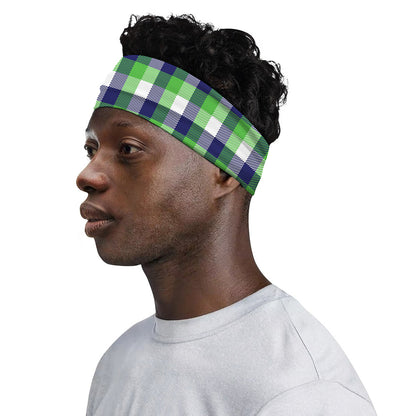 White Green And Blue Buffalo Plaid Print Sports Headband