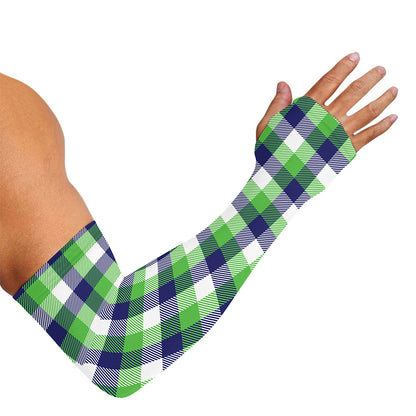 White Green And Blue Buffalo Plaid Print Sun Protection Arm Sleeves