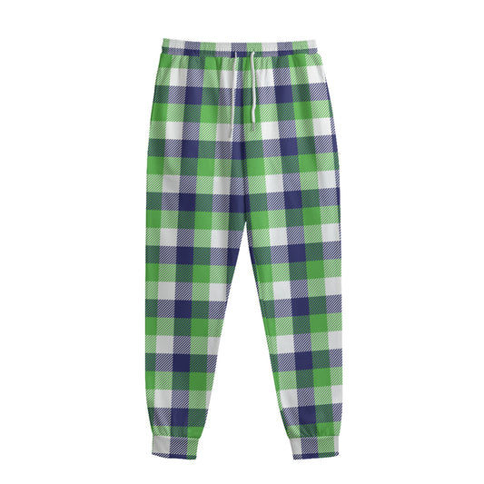 White Green And Blue Buffalo Plaid Print Sweatpants
