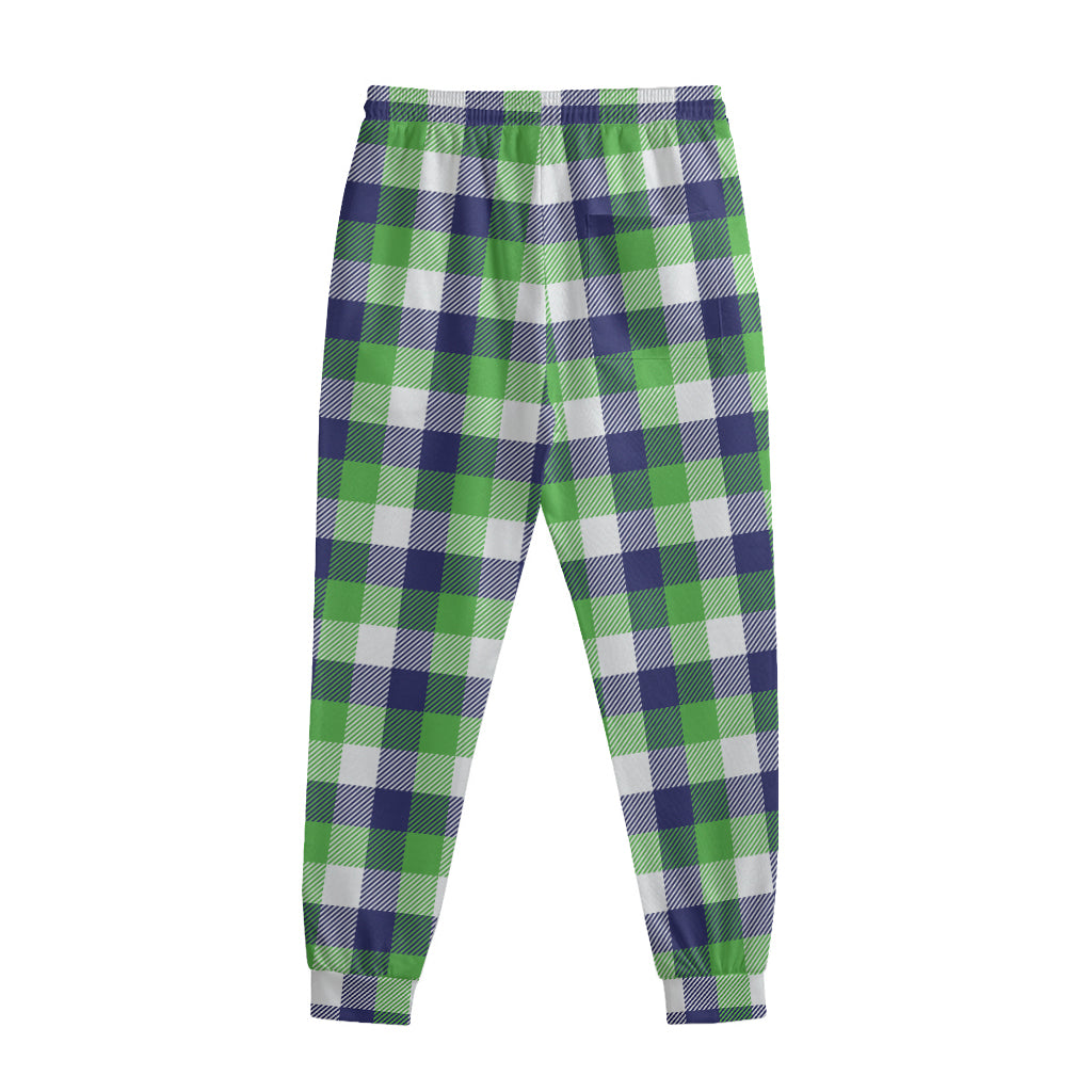 White Green And Blue Buffalo Plaid Print Sweatpants