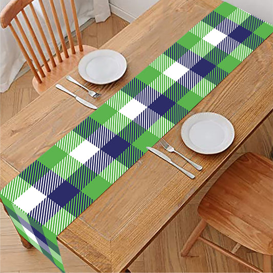 White Green And Blue Buffalo Plaid Print Table Runner