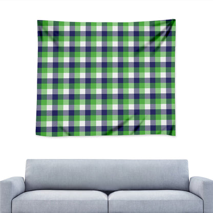 White Green And Blue Buffalo Plaid Print Tapestry