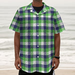 White Green And Blue Buffalo Plaid Print Textured Short Sleeve Shirt