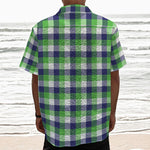 White Green And Blue Buffalo Plaid Print Textured Short Sleeve Shirt
