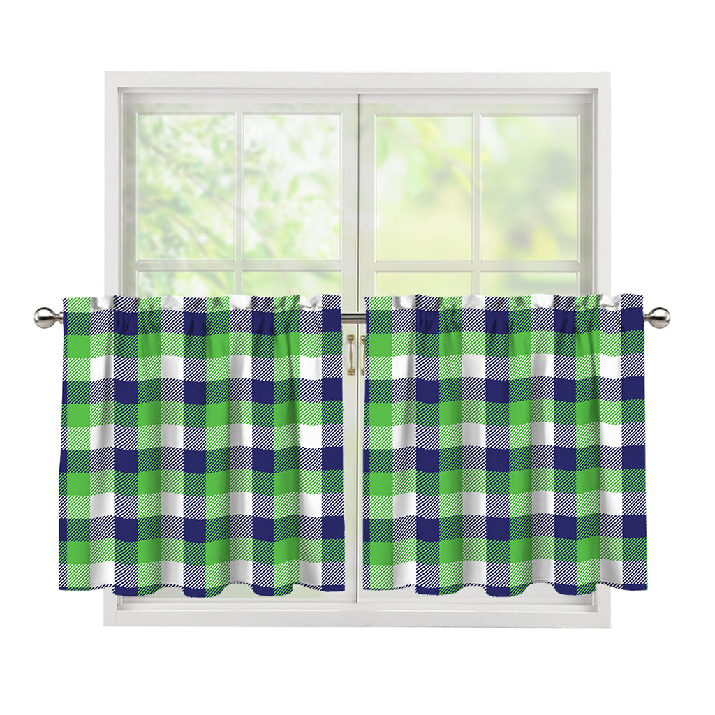 White Green And Blue Buffalo Plaid Print Tier Curtains