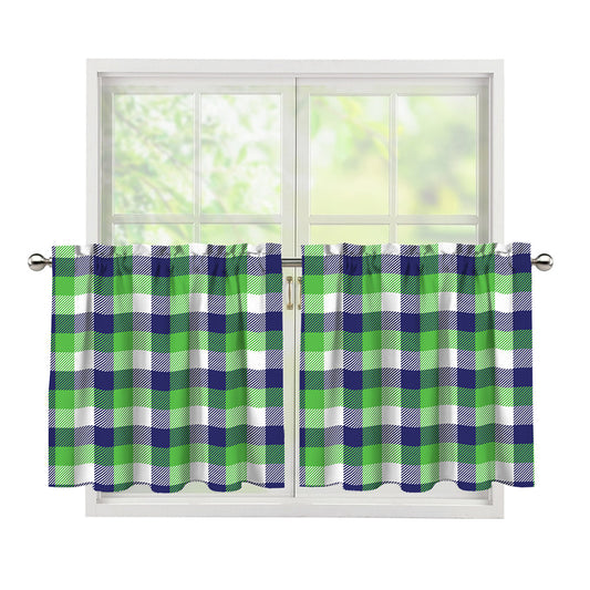 White Green And Blue Buffalo Plaid Print Tier Curtains