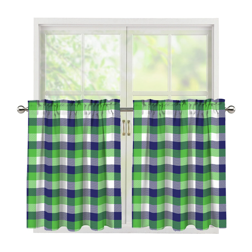 White Green And Blue Buffalo Plaid Print Tier Curtains