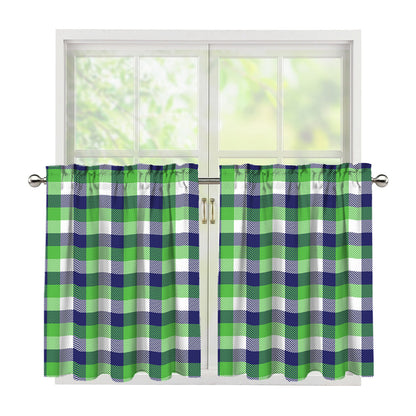 White Green And Blue Buffalo Plaid Print Tier Curtains