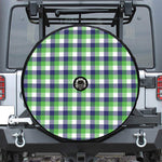 White Green And Blue Buffalo Plaid Print Tire Cover With Camera Hole